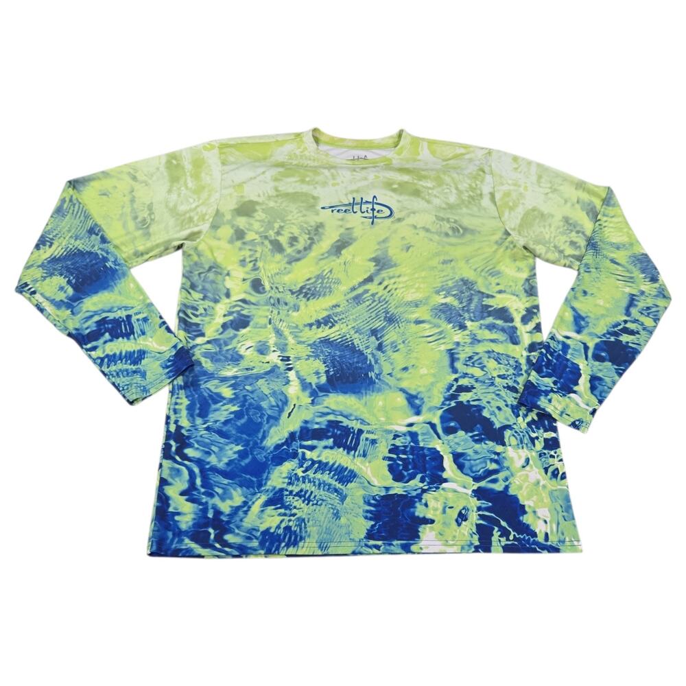 Reel Life Men XL Green Blue Water Top Fishing Boating Spring Summer Outdoors